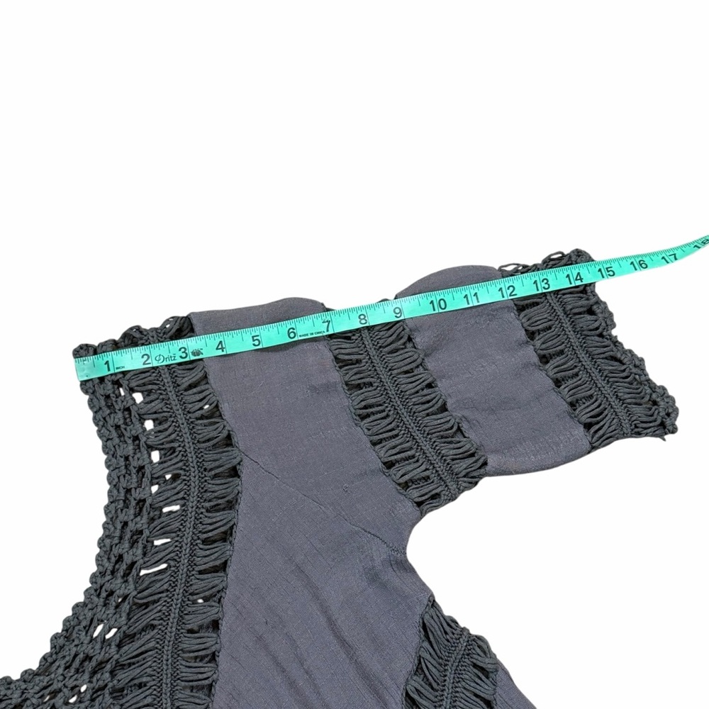Dreamers Dark Gray Crochet & Gauze Boho Fringe Tunic Blouse - Size Medium - Picture 14 of 14